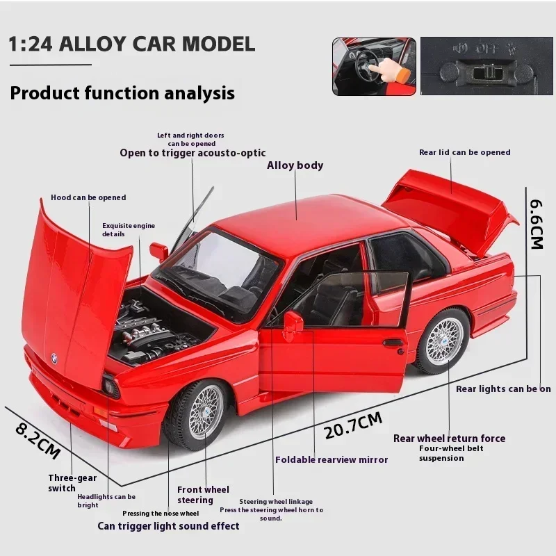 1:24 BMW M3 E30 Supercar Legierung Auto Modell Sound Und Licht Zurückziehen kinder Spielzeug Sammlerstücke Geburtstag Geschenk Für Jungen präsentieren