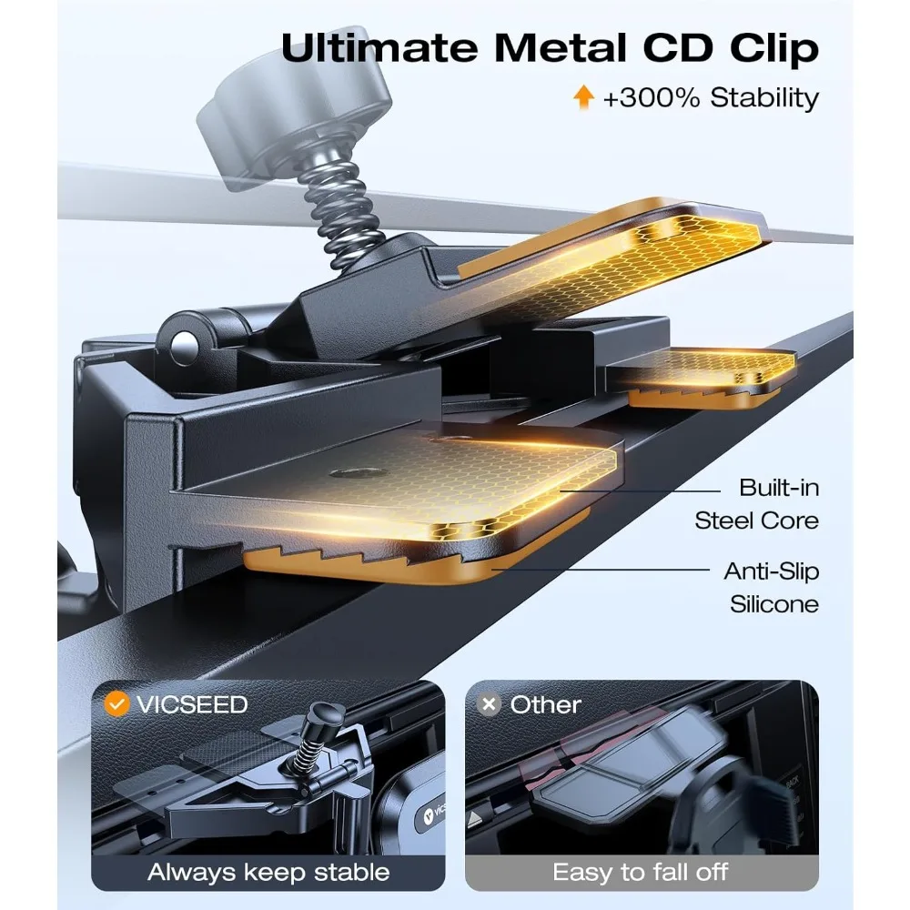 Wytrzymały uchwyt samochodowy na telefon w stylu militarnym, ulepszony metalowy uchwyt antywibracyjny do gniazdka CD i kratki wentylacyjnej, kompatybilny z grubymi etui.