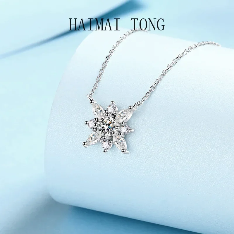 Luxury Temperame Platinum PT950 Necklace GRA Certified Moissanite Dcolor Diamond Snowflake Commuter Pendant Clavicle Chain Ladys