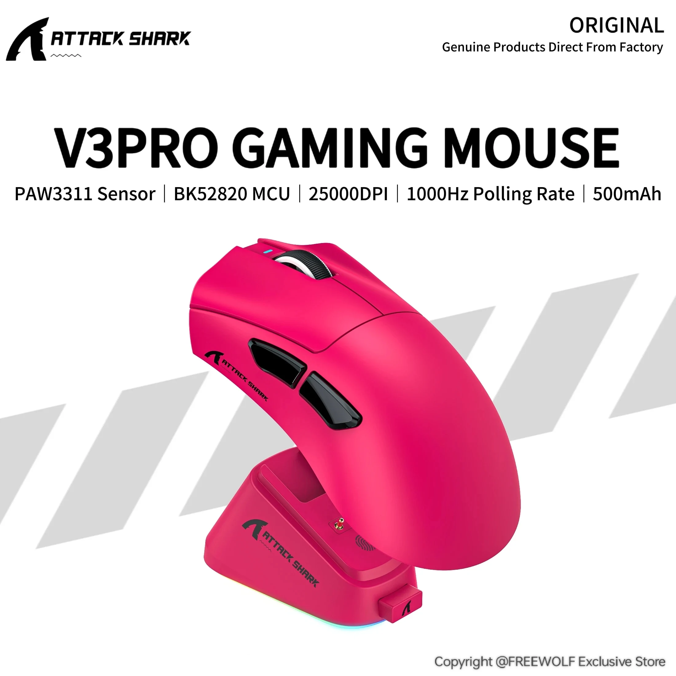 V3Pro Gaming Mouse Attack Shark Wired/Wireless 1K Hz,25000DPI,BK52820 MCU,Omron 100 Million Times Switch,Web Cloub-Driven