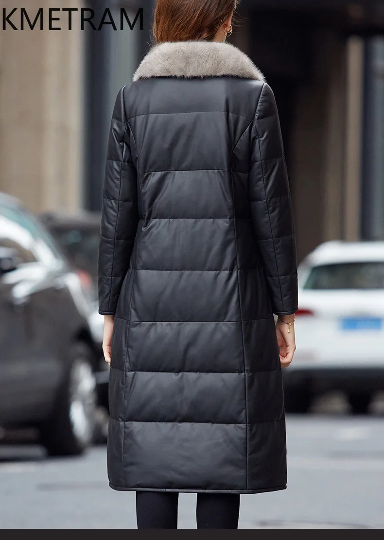 KMETRAM Chaquetas de Piel de Oveja Genuina para Mujer, Chaqueta Larga Acolchada con Cuello de Piel de Visón, Abrigo Cálido de Invierno para Mujer, Ropa 2026