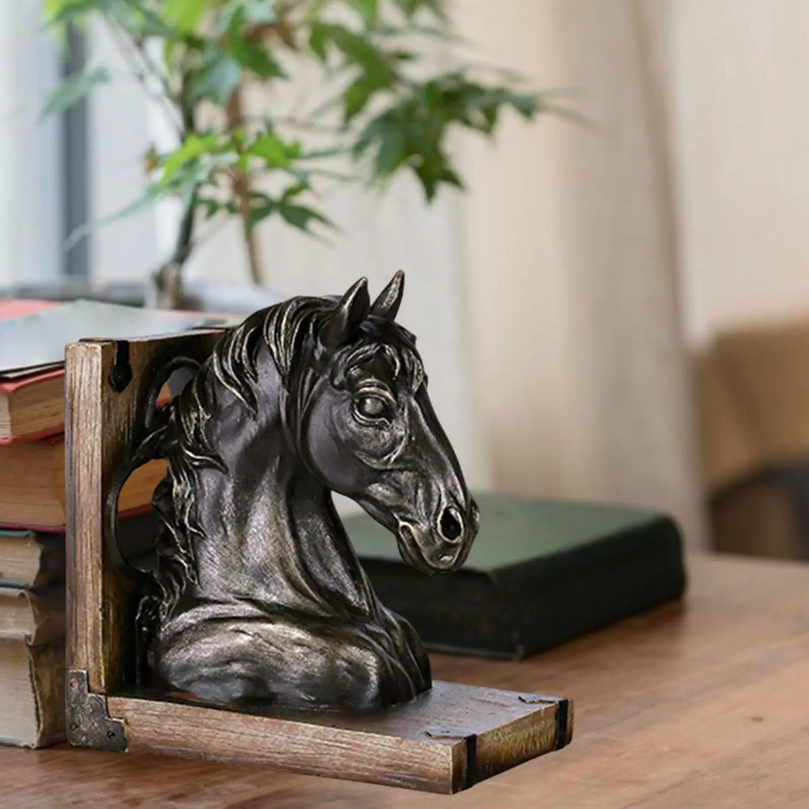 Vintage Horse Head Statue Decorative Bookend Figurine Animal Sculpture Crafts Book Stopper for Home Desktop Decor Ornament Gift