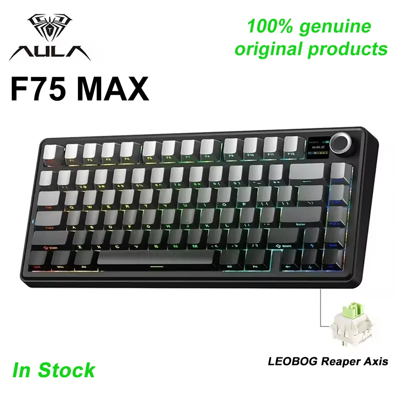 

AULA F75 MAX Wireless Mechanical Keyboard 75%Layout 4000mAh Tri-Model Hot-Swap RGB E-sports Gaming Keyboard with TFT Screen Knob