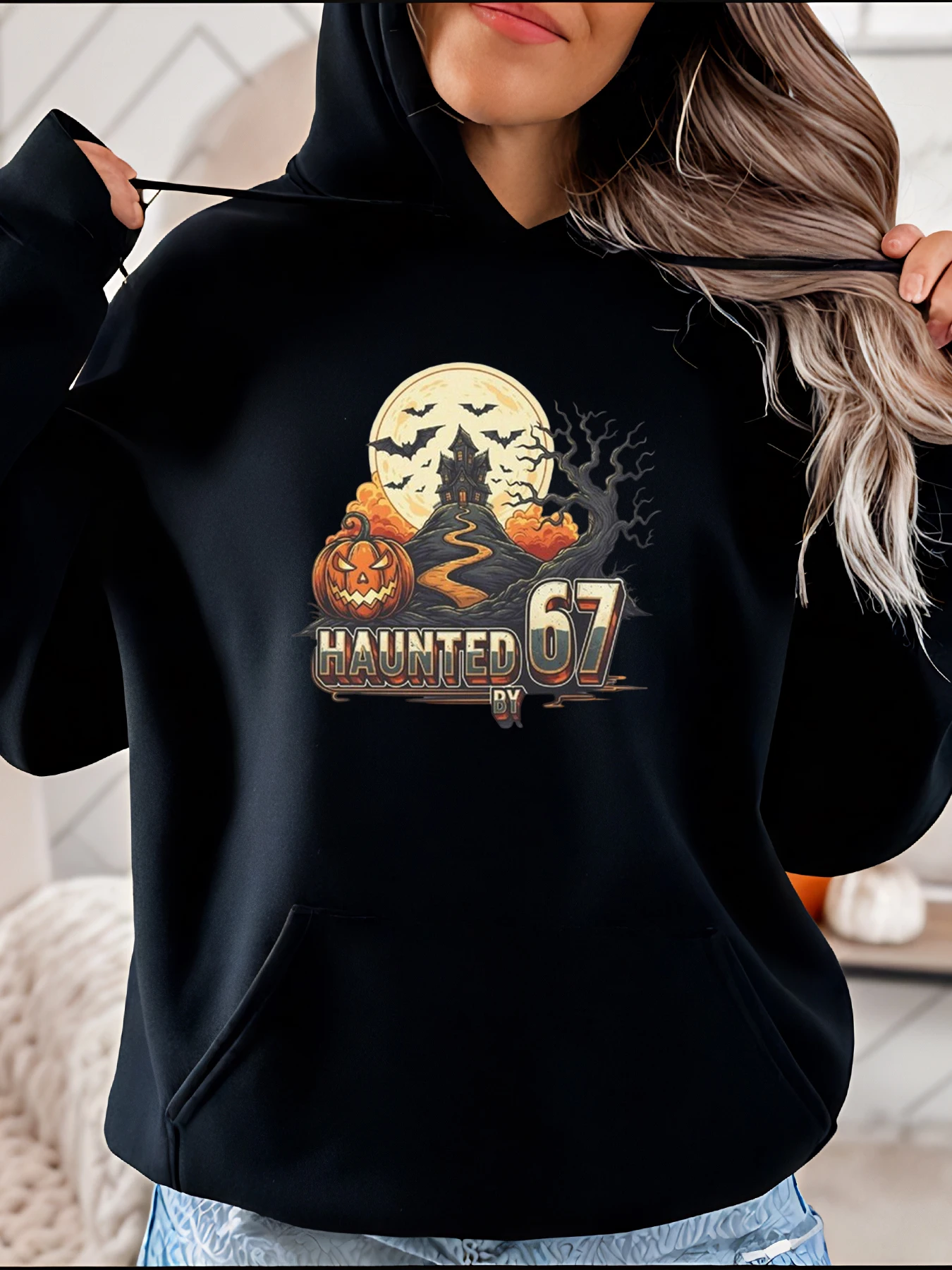 

Толстовка с капюшоном на Хэллоуин с привидениями 67 и принтом тыквенного замка, женский повседневный костюм на Хэллоуин, толстовка для женщин