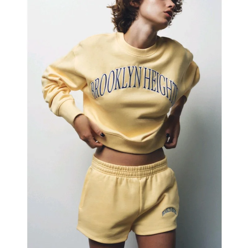 Conjunto de dos piezas para mujer, novedad de otoño, suda bordada de manga larga con cuello redondo, plones cortos de...