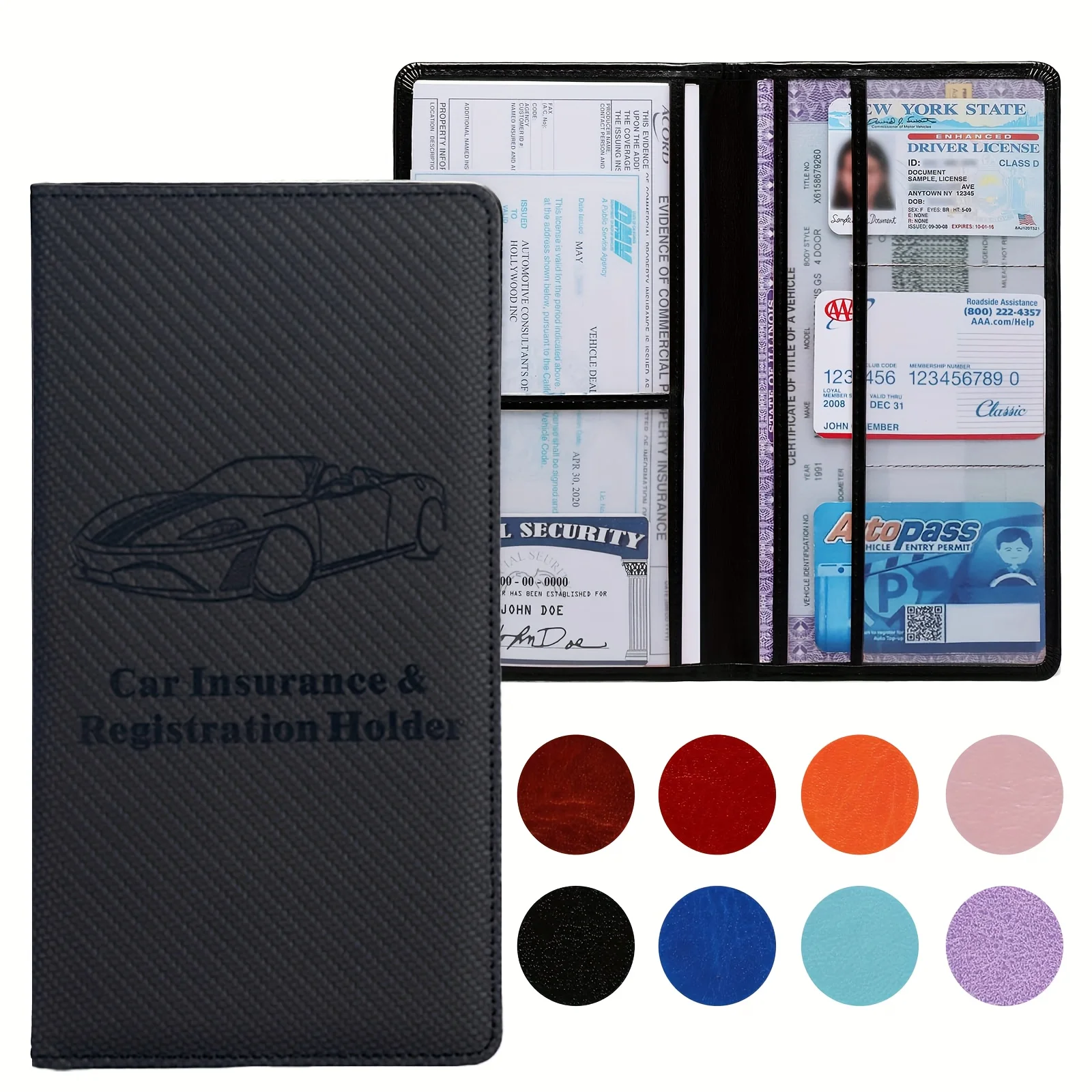 Car Registration and Insurance Card Holder, Vehicle License Document Glove Box Compartment Organizer, Interior Car Accessories