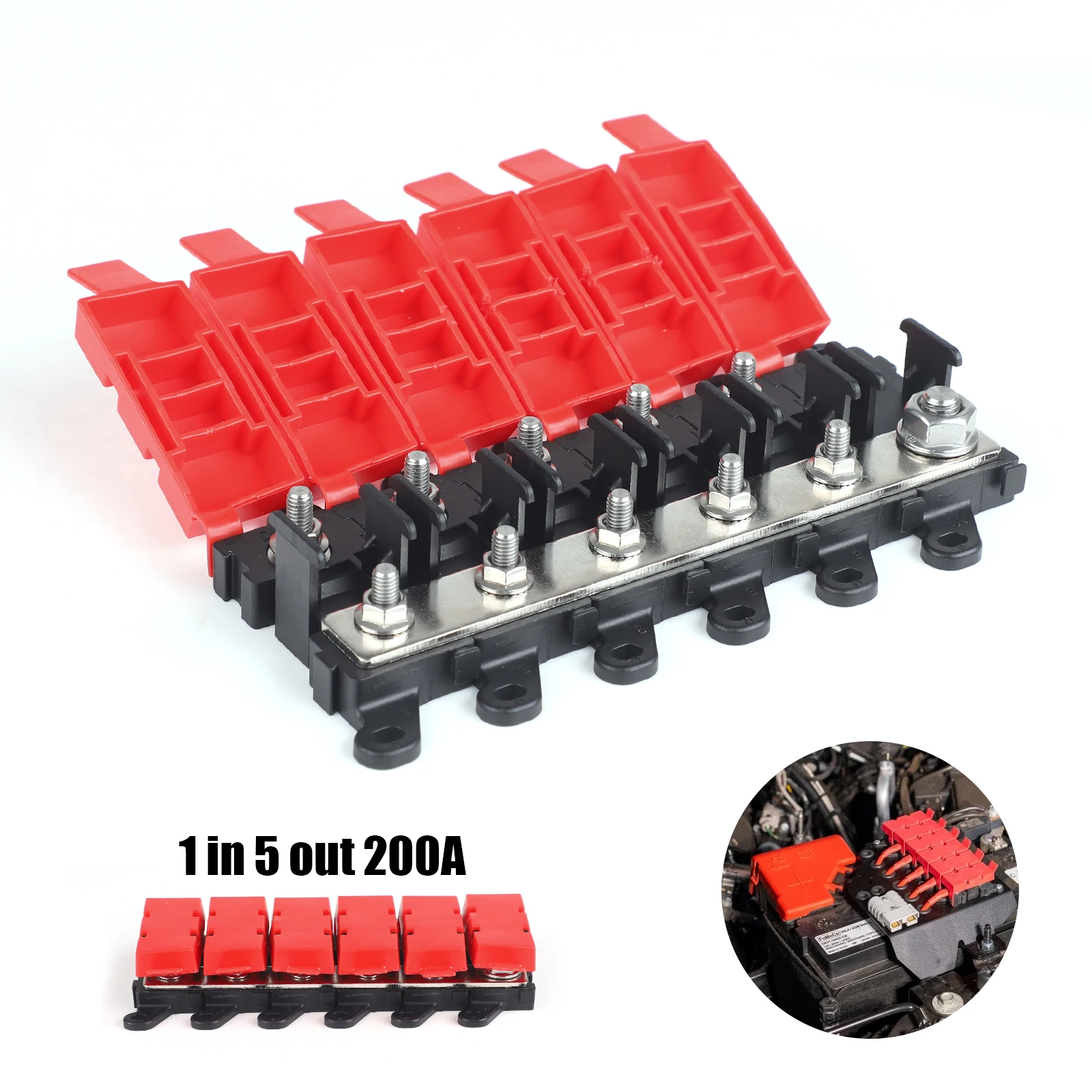 

CNSPEED 1 in 5 out For MIDI AMI Fuse Block Holder Power Distribution Module 200A Bolt Fuse Type Power Distribution For Marine RV