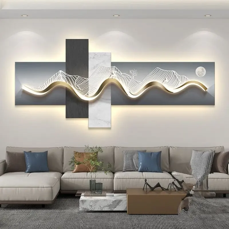 Abstract mountain and sea sofa background wall painting light with light ambience luminous hanging picture high-grade LED lights