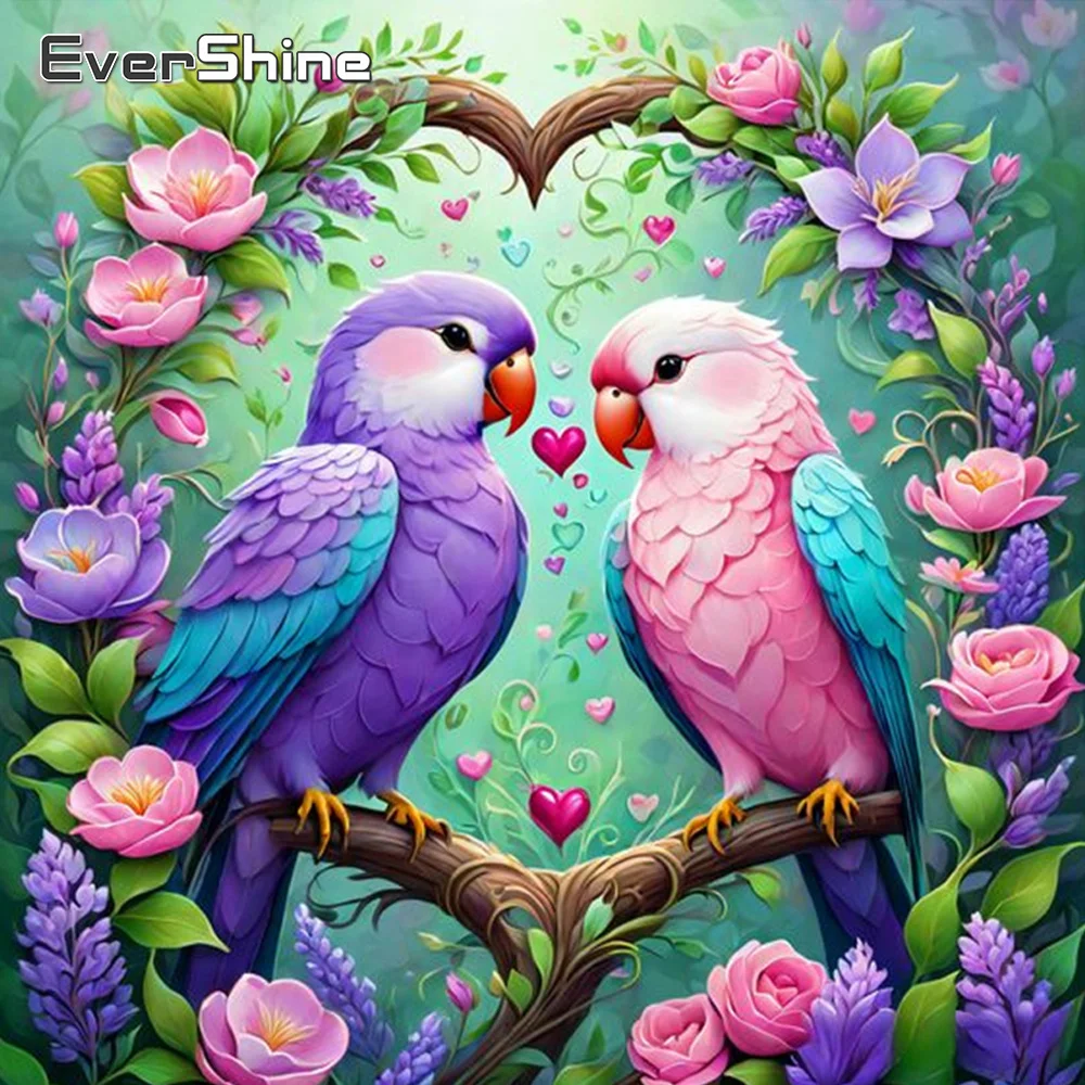 

Evershine, картина в виде попугая, птица, полный квадратный Круглый комплект, картины с цветами для украшения интерьера спальни