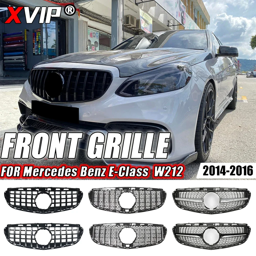 

XVIP Chrome AMG Style Front Bumper Grille For Mercedes Benz E W212 E300 E350 E400 2014-2016 Glossy Black GTR Style Racing Grille