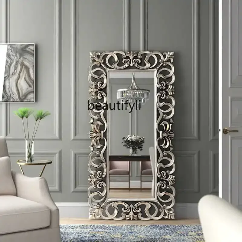 ss8350 Carved full-length mirror, living room, bedroom, clothing store, floor-to-ceiling mirror, full-length retro full-length m