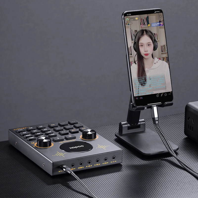 GODOX การ์ดเสียง LK2S ไมโครโฟน, การ์ดเสียงภายนอกสำหรับโทรศัพท์มือถือคอมพิวเตอร์ยูเอสบีไมโครโฟนบันทึกเสียงอุปกรณ์สตูดิโอ
