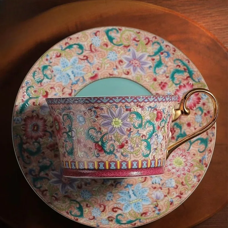 

Flowers bloom, handmade enamel color coffee cup afternoon tea palace feng shui cup set