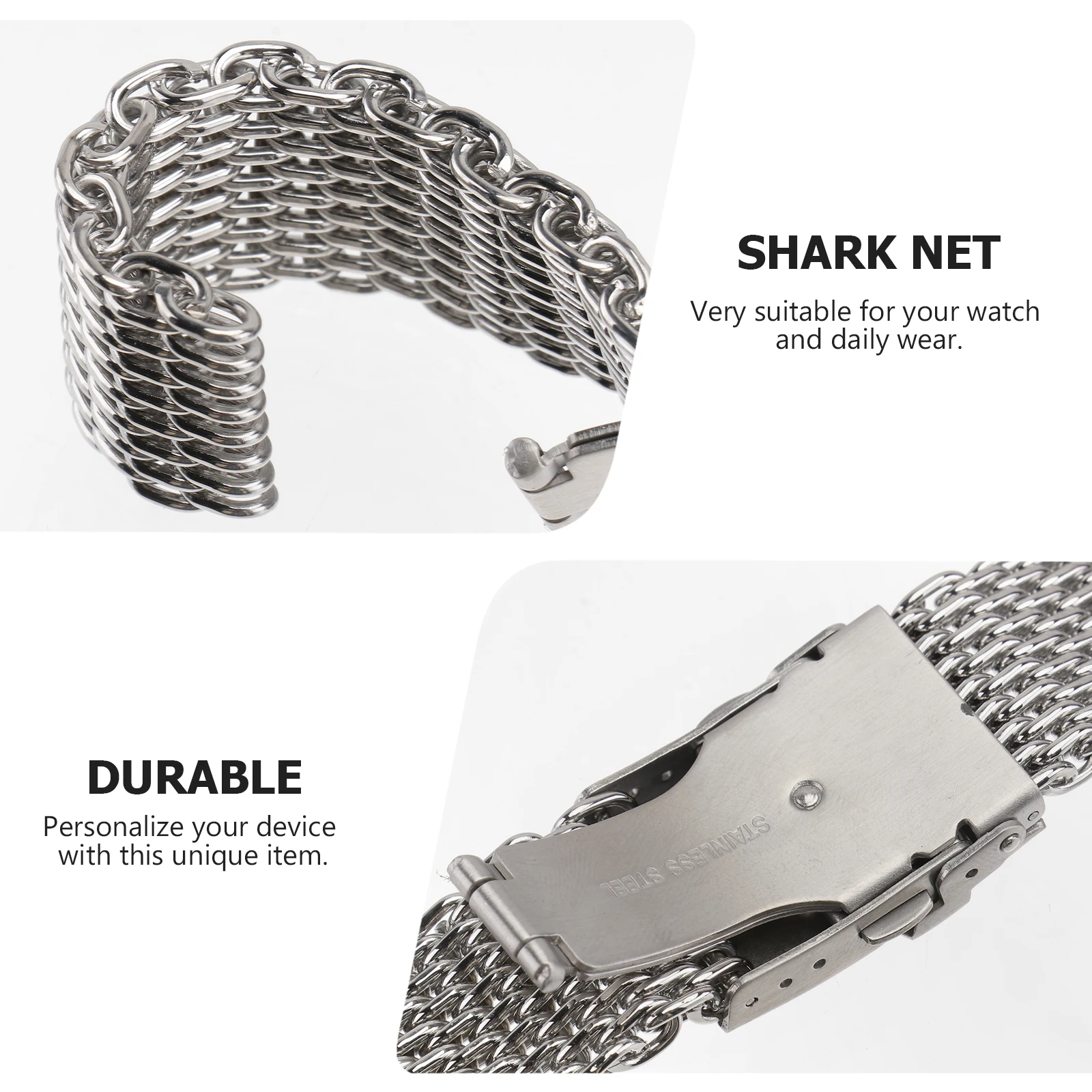 

22mm Metal Watch Strap Shark Mesh Stainless Steel Watchband for Men Daily Sports Durable Comfortable Classic Trendy Elegant Band