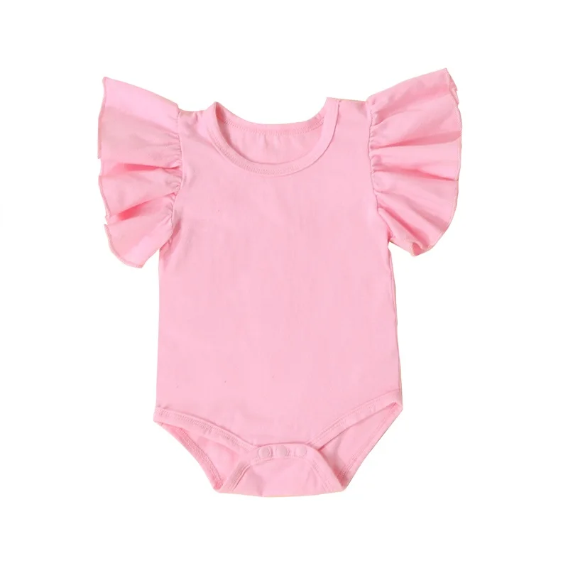 

Baby Boys Girls Summer Romper Fly Sleeve Crew Neck Solid Color Bodysuit Infant Outfit