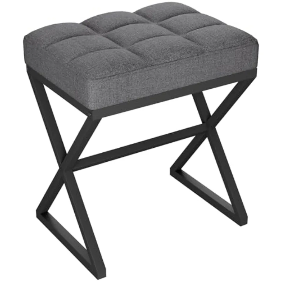 

Vanity Stool Linen Footrest Ottoman Bench with X-Shaped Metal Legs Makeup Dressing Stool for Vanity Living Room Bedroom Entrywa