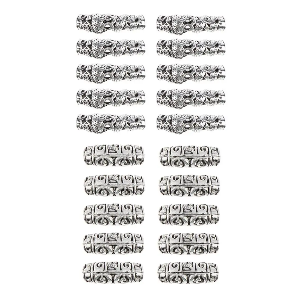 10 Stück Haarschlauchperlen Dreadlocks Perlen Haarflechten Schmuck Haardekoration Zubehör, DIY Tibetisch, 2 Stile