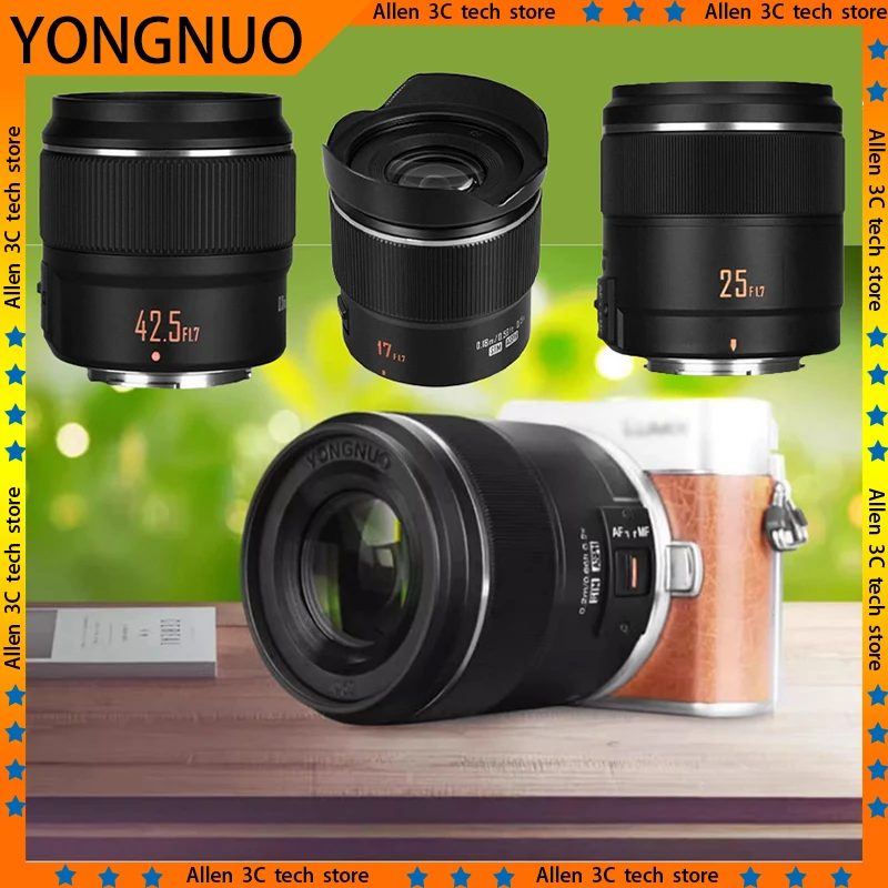 Original YONGNUO YN17mm/25mm/42.5mm F1.7 M43 Prime Lens Camera Lens Auto Focus Lens Camera Accessories For Olympus Panasonic