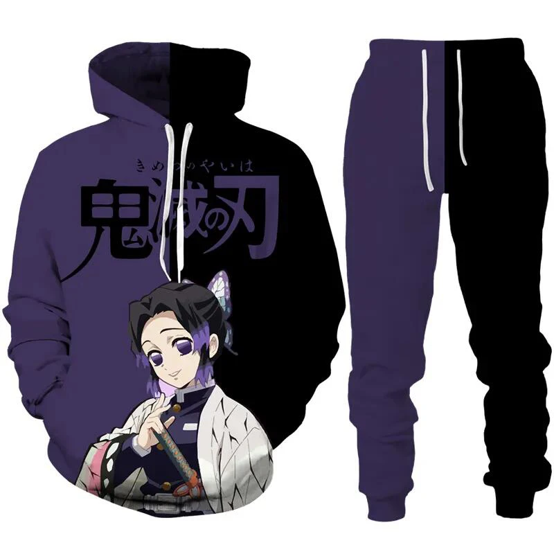 Anime Demon Slayer Hoodie 3D Print Cosplay pants+Hoodie 2PCS Set Tracksuit Men Oversize Vintage Streetwear Hoodie Kids Pants Set