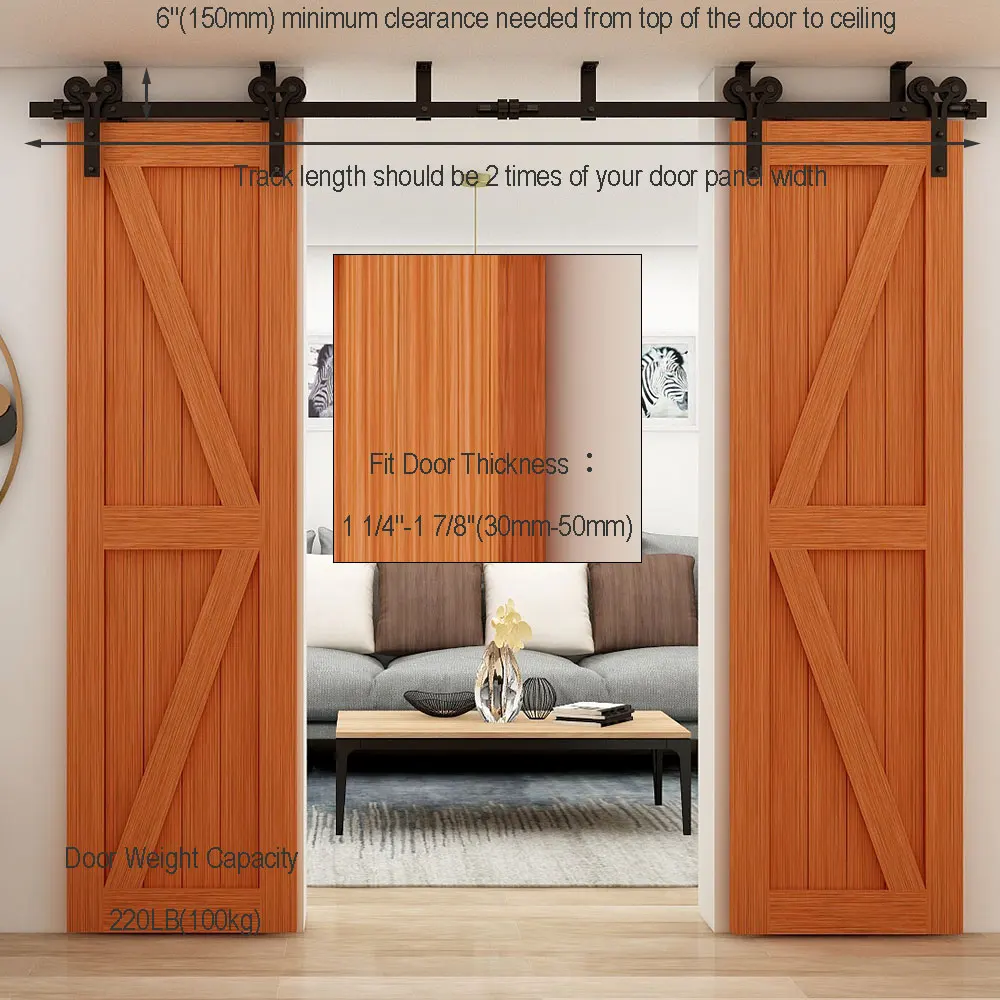 CCJH Sliding Barn Door Hardware Kit Ceiling Mount Sliding Door Track Accessory Kit Double Sliding Interior Door Y Shape