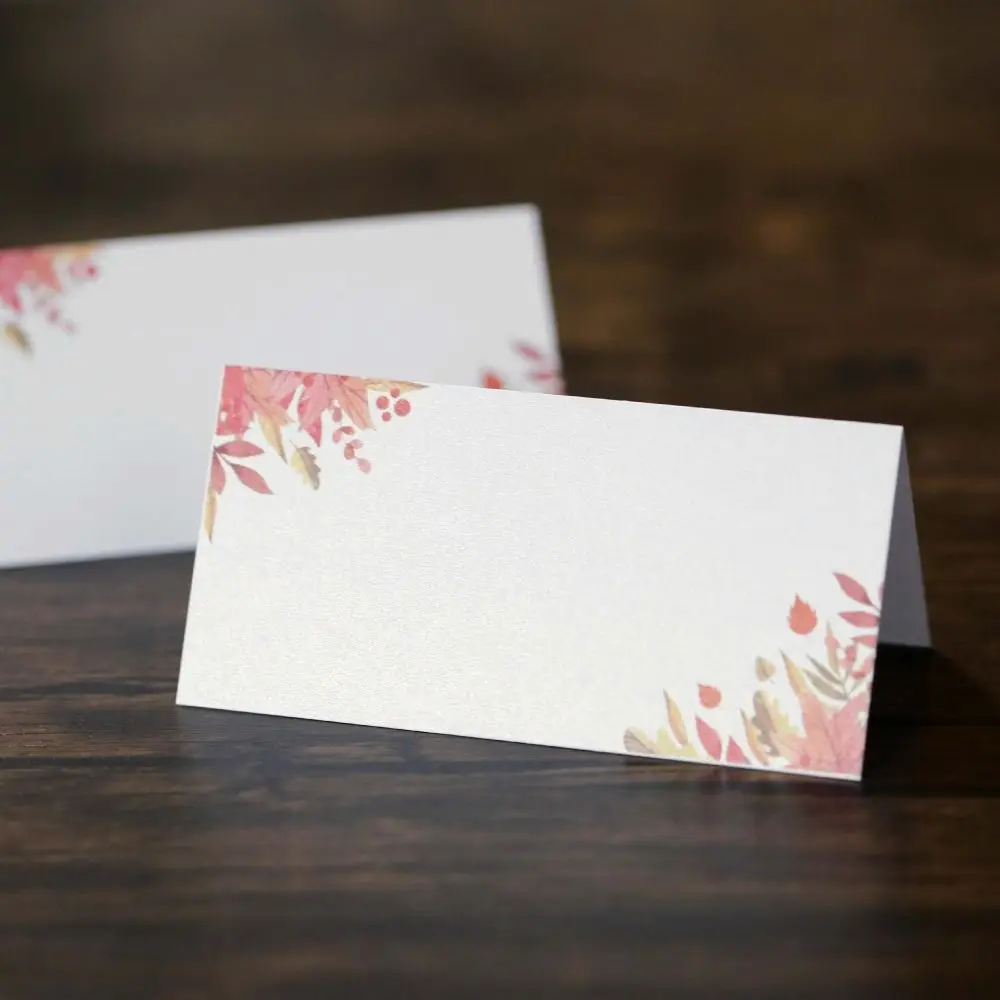 10pcs Blank Flower Table Seating Cards Folded Paper Wedding Place Cards White Printed Flowers Name Cards