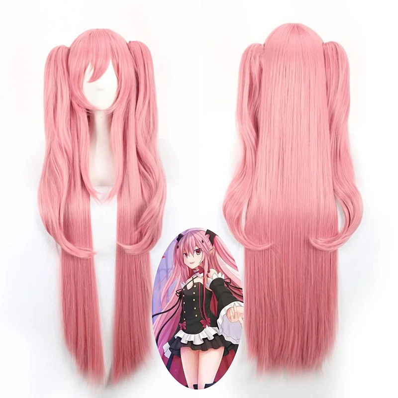 

Anime Kruru Cosplay Wig End of The Flaming Angel Human Hair Pink Straight Long Woman Hair Set High-temperature Silk Full Wigs