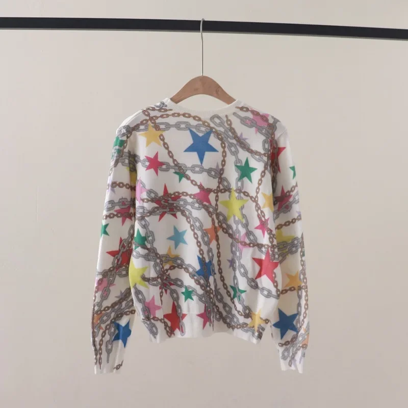 Women\'s Sweater Colorful Star Print Pullover Sweater Women Luxury Brand Jumper Chain Printed Outerwears Knitted Top Y2K Clothes