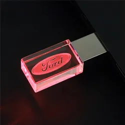 Unidad Flash USB con logotipo de cristal para coche, pendrive con diseño personalizado, 16GB, 32GB