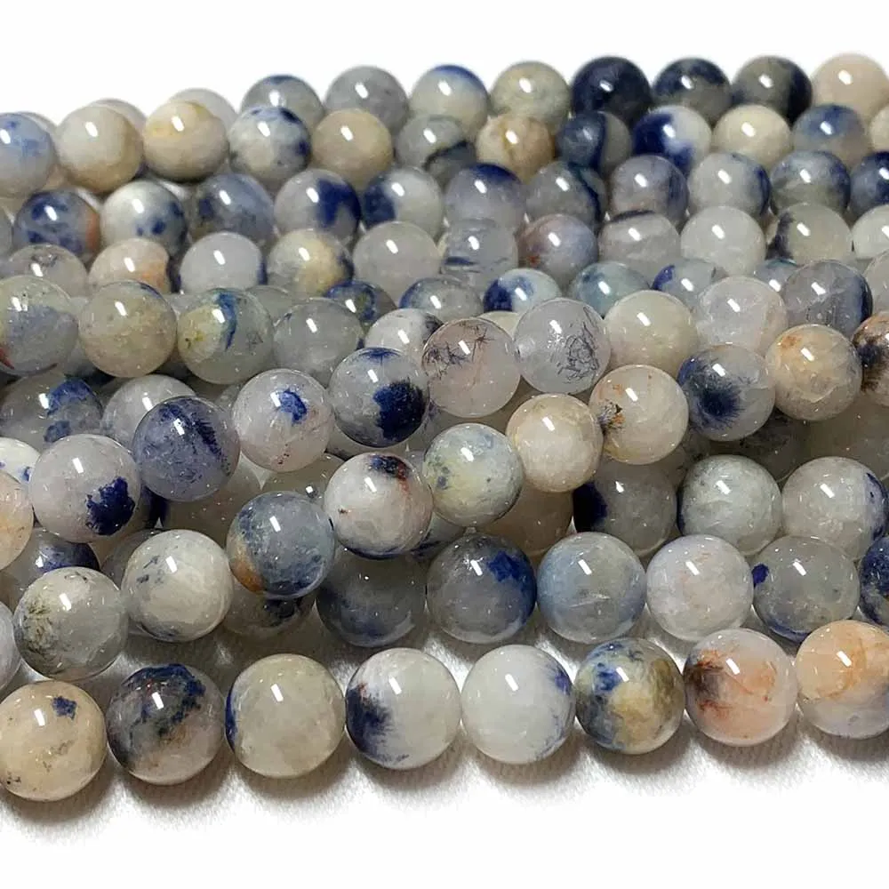 Veemake Blue White Dumortierite in Quartz Dumoyite Round Loose Beads For Jewelry Making Natural Crystal Gemstone DIY Bracelet