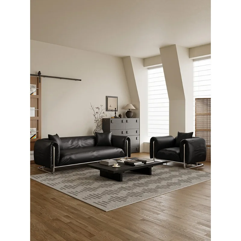 Minimalist  household living room black straight row small apartment multi-person reception bed and breakfast apartment sofa