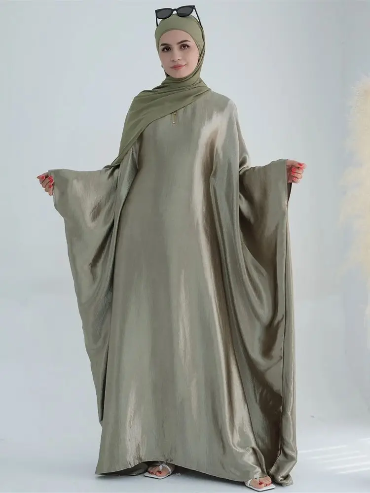 Eid Batwing Satin Shimmer Soft Crepe Abaya Dubai Luxury 2024 Islam Muslim Maxi Kaftan Dress Kebaya Abayas For Women Vestidos