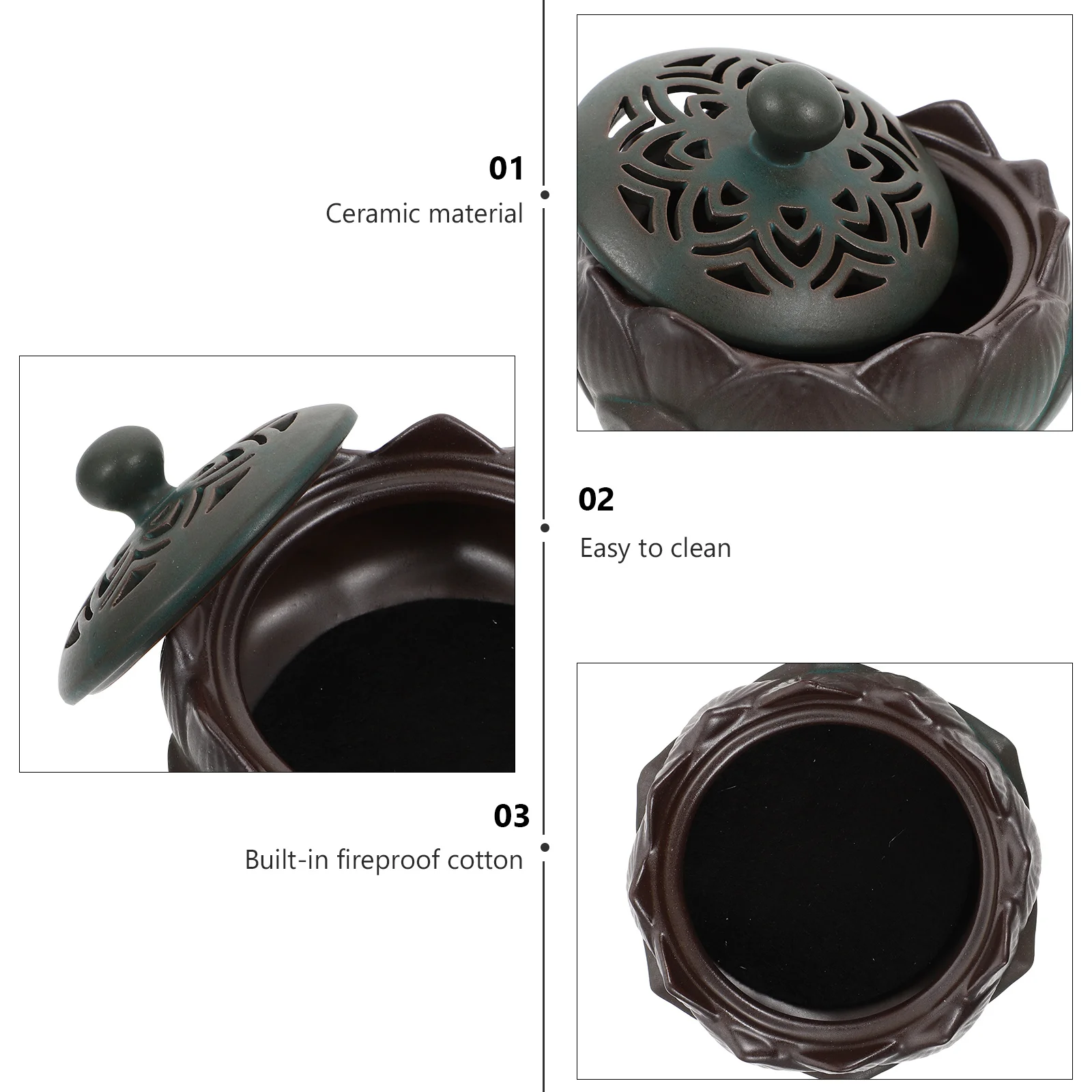 

Retro Incense Holder Censer Vintage Ceramic Aroma Creative Office Use Lotus Flower