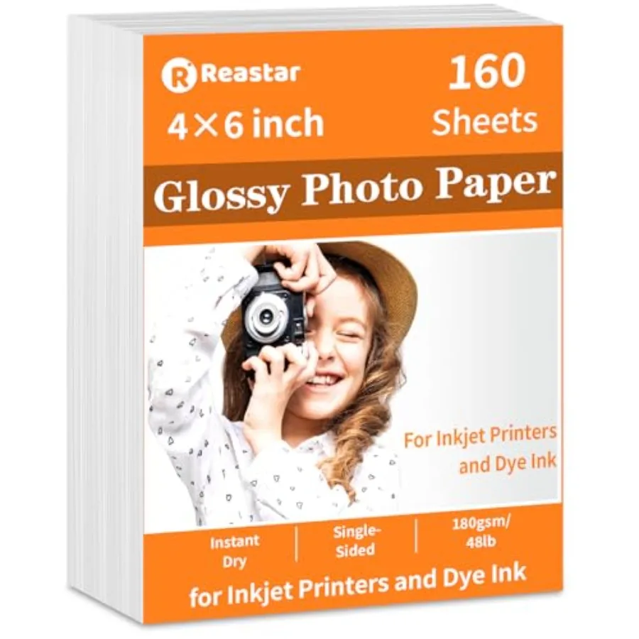 

4x6 Glossy Photo Paper, 160 Sheets Picture Paper for kjet Prter, 180gsm/48lb