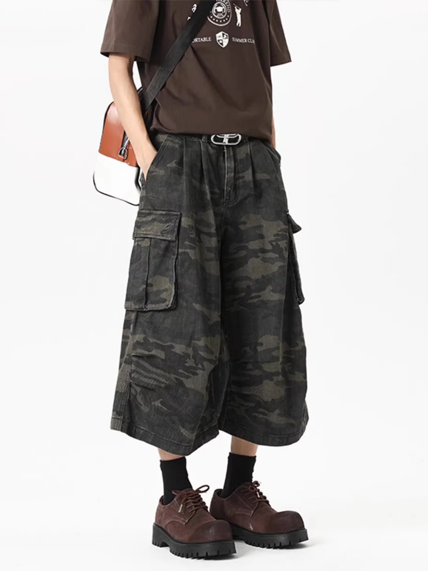 

American Style Casual Camouflage Workwear Seven-Foot Pants Men Summer Loose Trendy Brand Multi-Pocket Wide-Leg Jeans Shorts