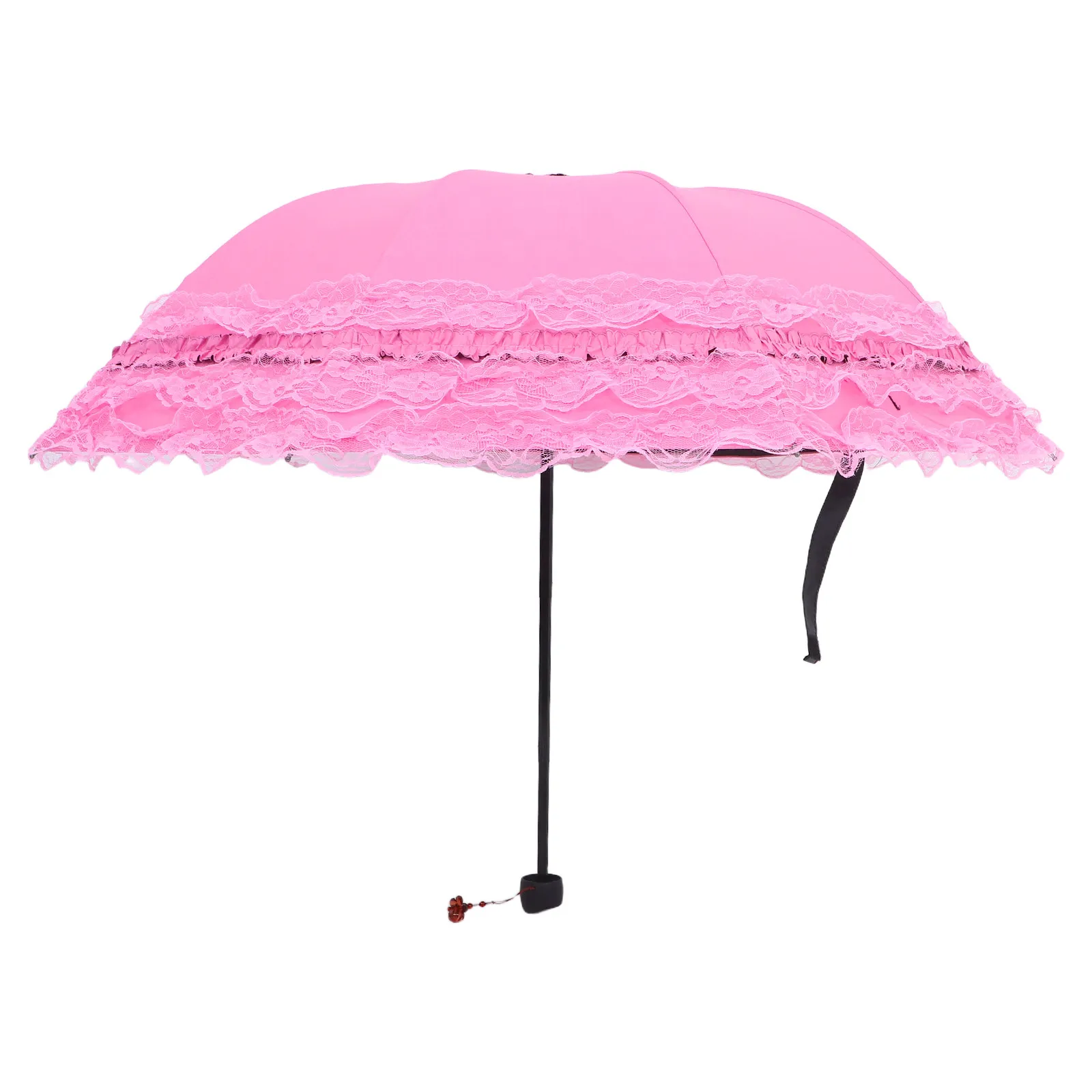 

Lace Folding Umbrella Vintage Floral Design Uv Protection Portable Sunshade For Women Wedding Garden Party Travel