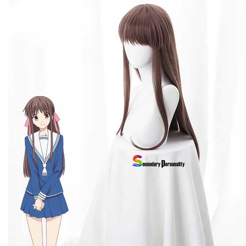 Peluca de Cosplay de Anime FRUITS BASKET Tohru Honda, pelo largo y liso marrón para fiesta, accesorios de cabello sintético para niña Lolita, Halloween