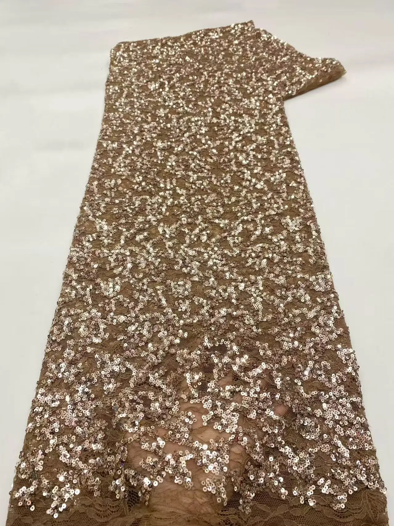 

Luxury Hand Beaded Lace Fabric Bridal Fabric High-end Wedding Fabrics French Nigerian Sequins Beads Embroidered Dress Sewing