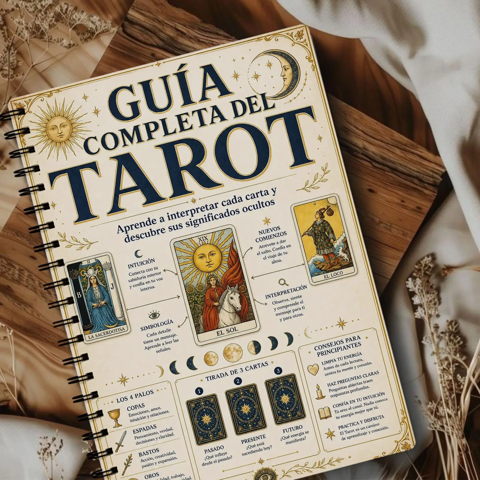 Spanish A5 Ancient Grimoire Codex Clipbook, Legend Card Guide for Witchcraft Astrology Crystal Lovers