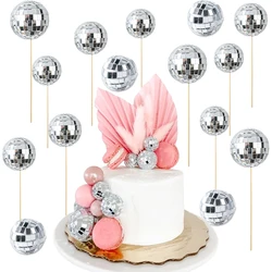 Mirror Ball Cake Decoration Silver Disco Ball Cake Topper Retro Disco Prom Club Party Cupcake Topper Wedding Birthday Supplies
