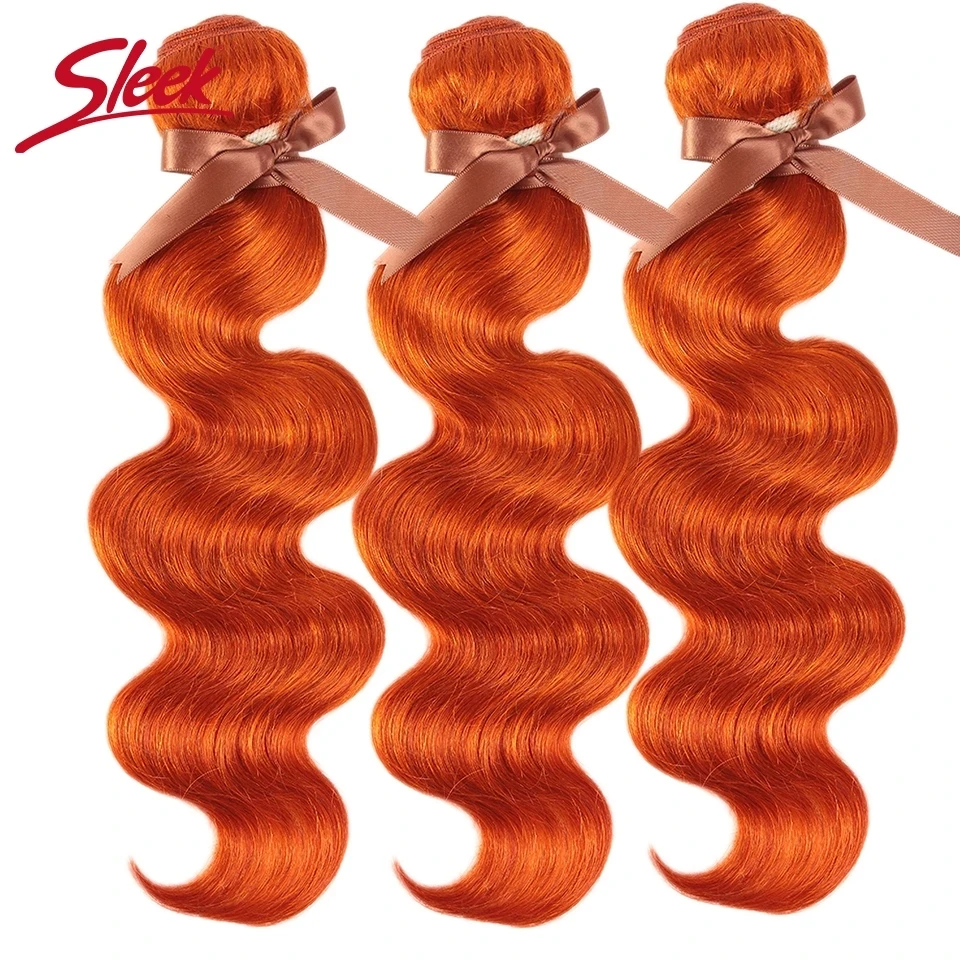 Mechones de pelo brasileño ondulado para mujer, mechones de pelo Remy color naranja con cierre Rubio 613, 3 uds.