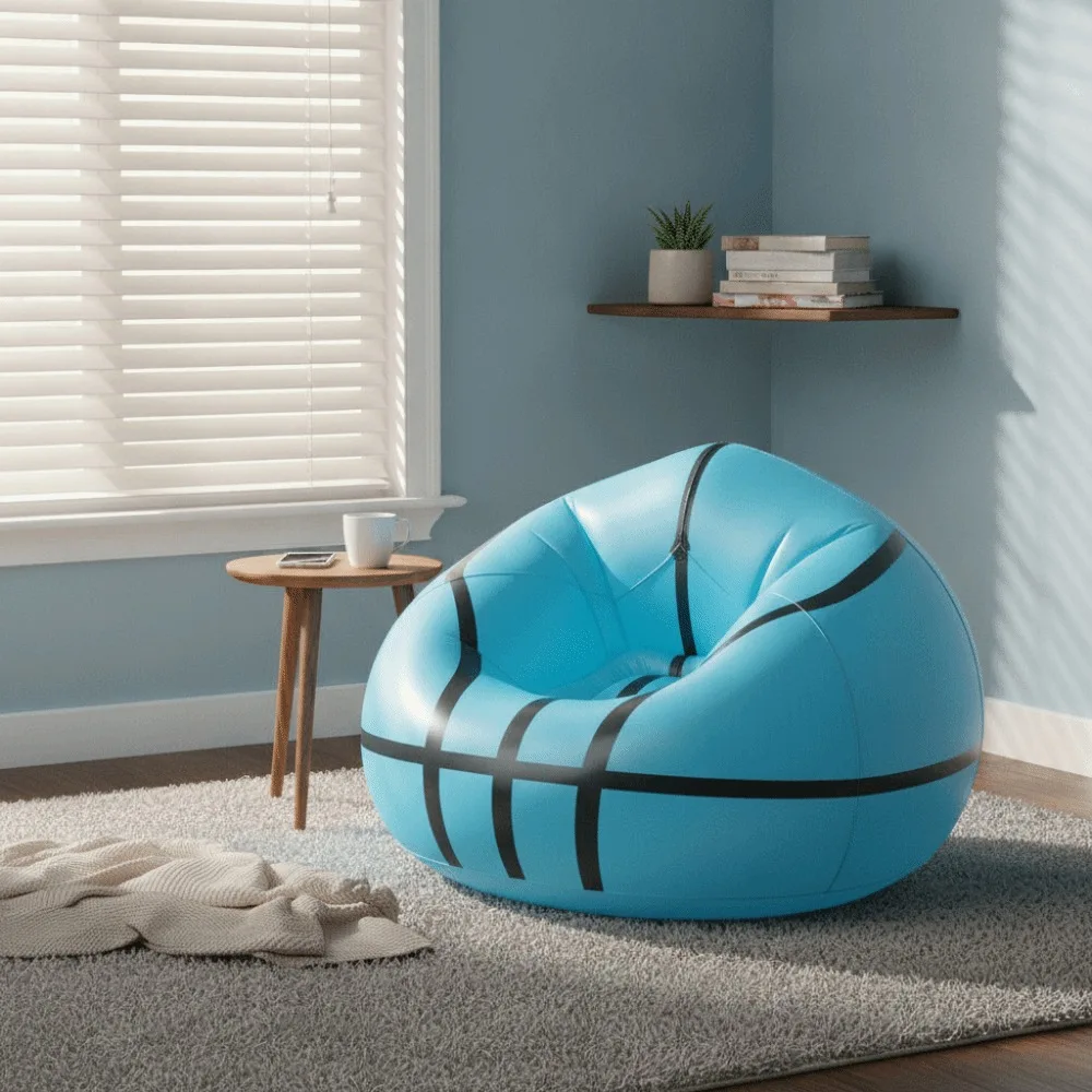 Space Saving Inflatable Basketball Bean Bag Sofa with Air Pump Highly Elastic Beach Inflatable Chair Thickened Lightweight