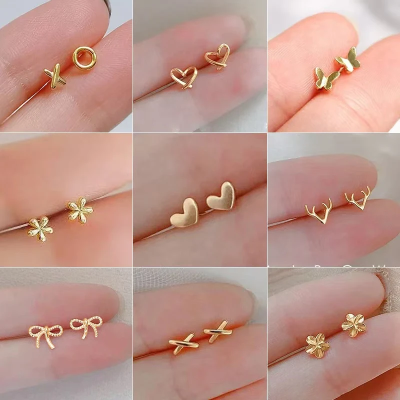 Gold Color Simple Small Butterfly Stud Earrings for Women Cute Hypoallergenic Daily Wear Ear Piercing Jewelry Wholesale