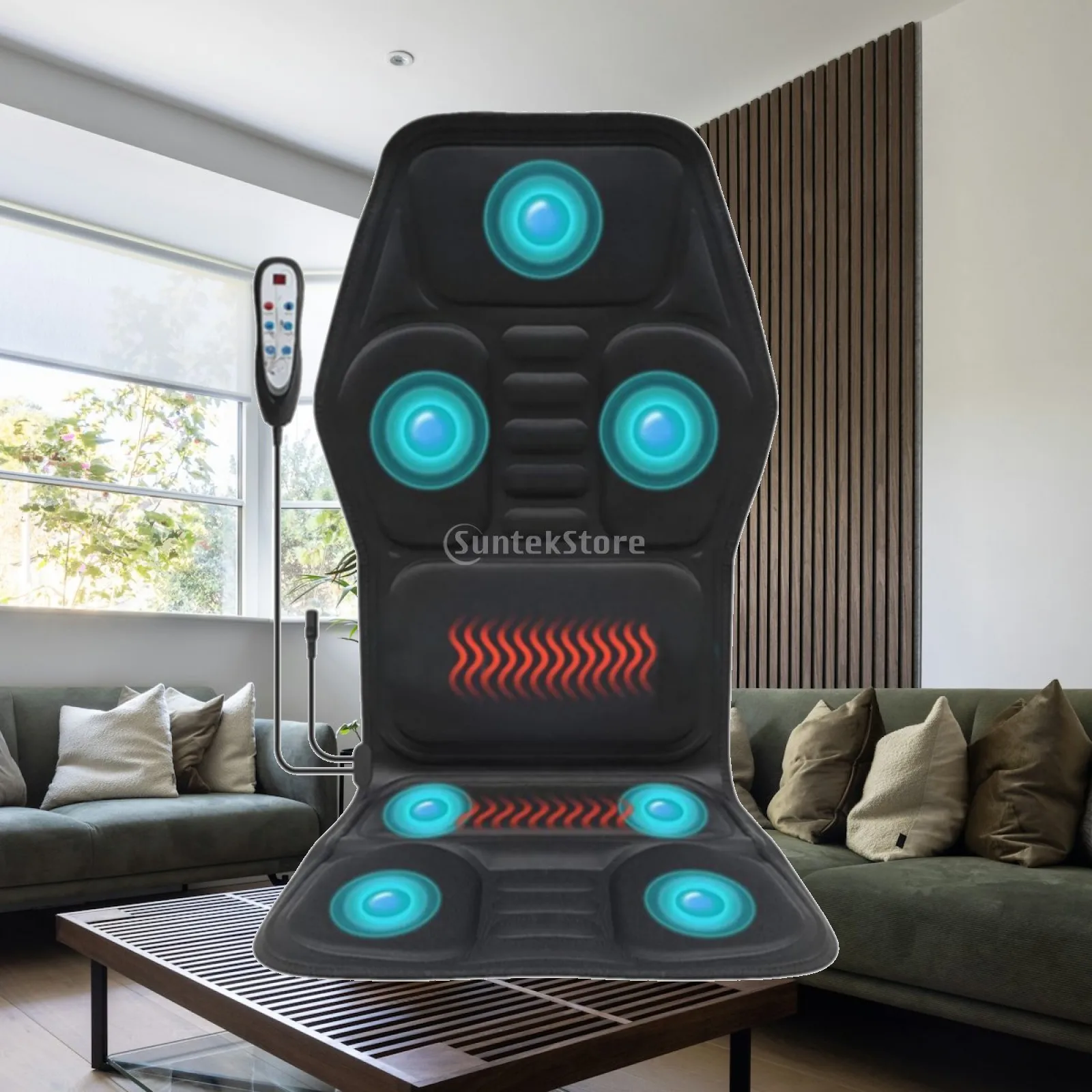 Massage Chair Pad PU Leather Heated Car Seat Cushion with Vibration Timer for Vehicle Sofa Office Use