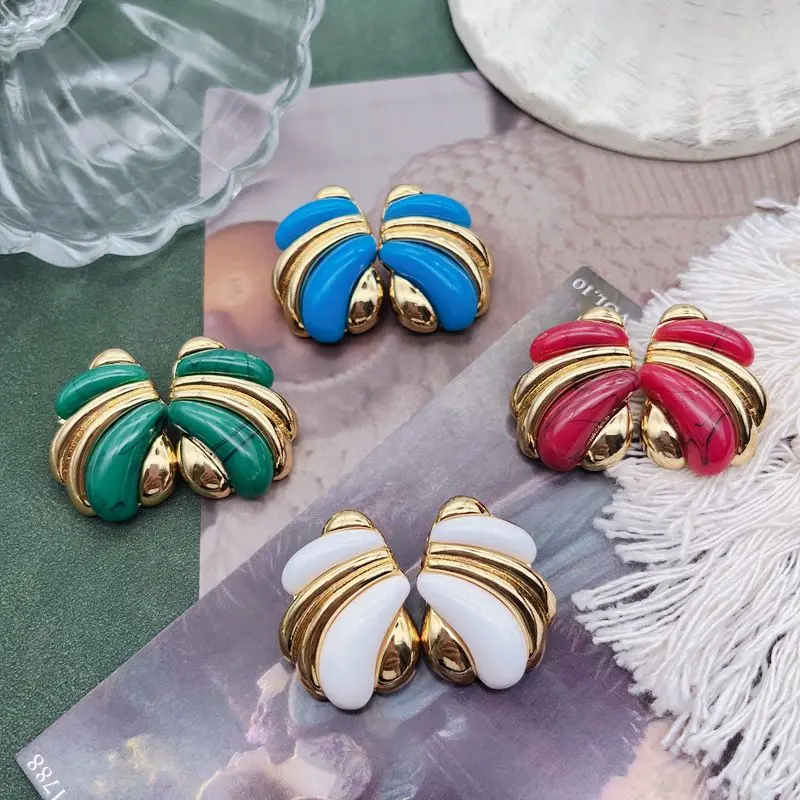 Symmetrical Earrings Stud White Red Green Blue Marble Resin Alloy Fashion Jewelry For Women