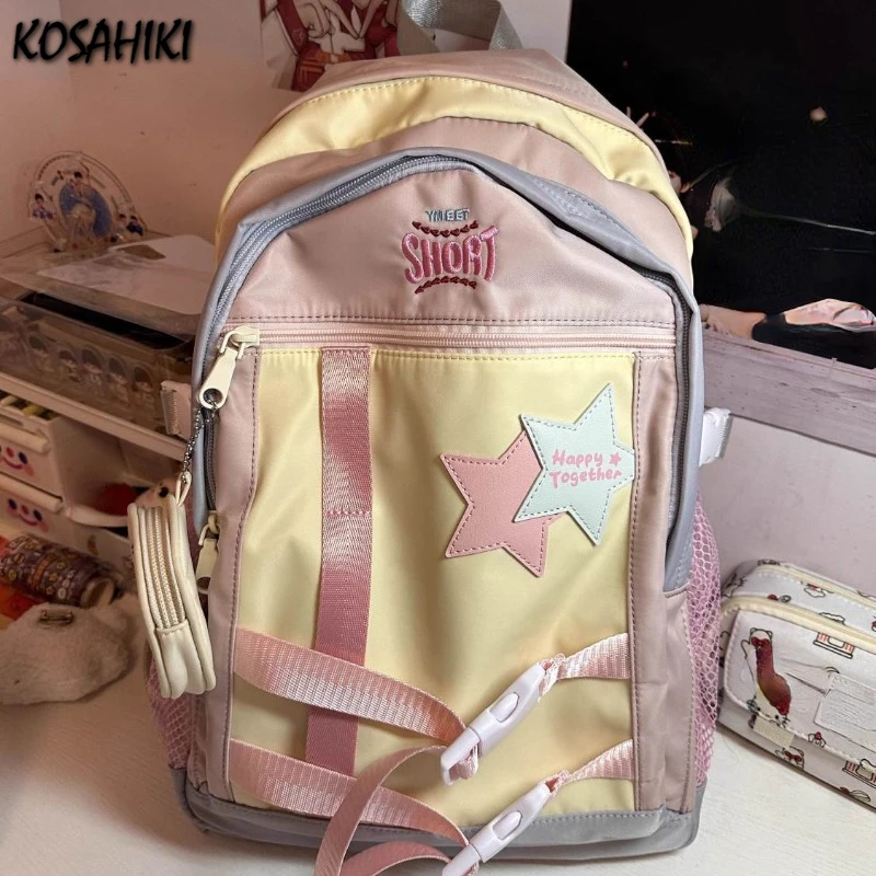 

High-capacity Fashion Star Letter Embroidery Schoolbags Women Vintage Casual Travel Rucksacks Grunge Y2k Backpacks for Students