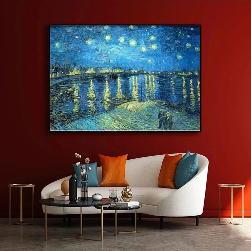 Van Gogh Starry Night On The Rhine Diy 5d Round Diamond Paintings Kits Cross Stitch Handmade Children's Gift Art Picture Decor