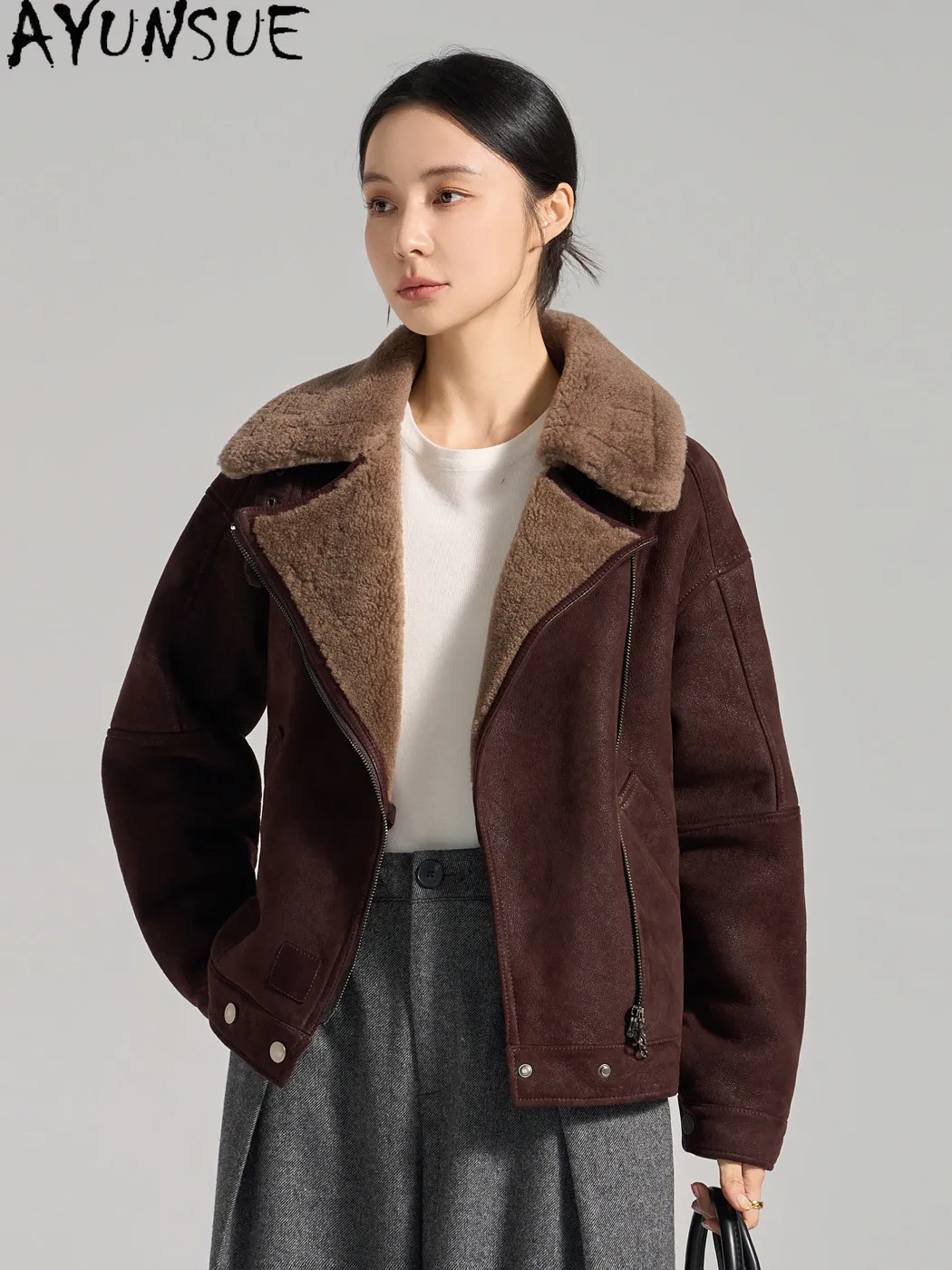 

AYUNSUE Natural Sheepskin Fur Coat Women Real Leather Jacket Warm Winter Clothes Lamb Wool Coats Velvet Surface Шуба Женская