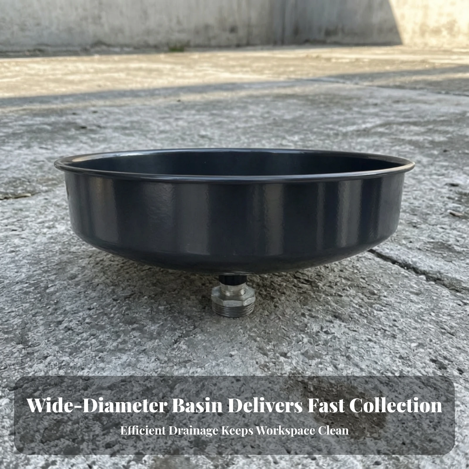 Oil Drain Pan with Tube Threaded Drum Oil Collection Basin Metal Powder-Coated for Mechanics, Garages, Workshops