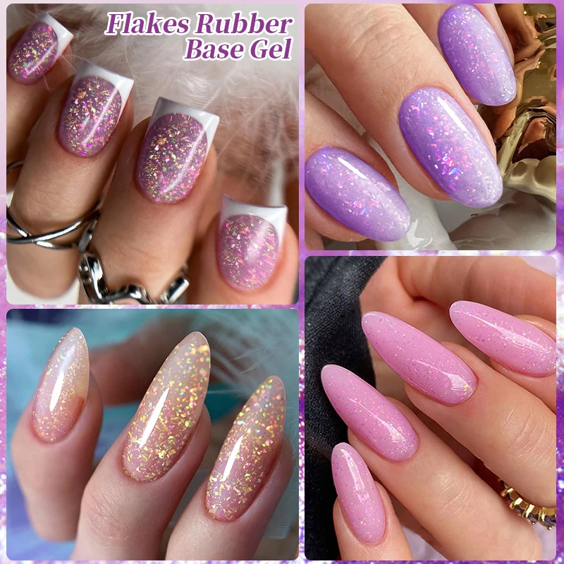 UR SUGAR 7 ml Auroras Glitter-Gummi-Basisgel, funkelnde lila Pailletten, Chrom, semi-permanent, Soak Off Nail Art UV-LED-Lack