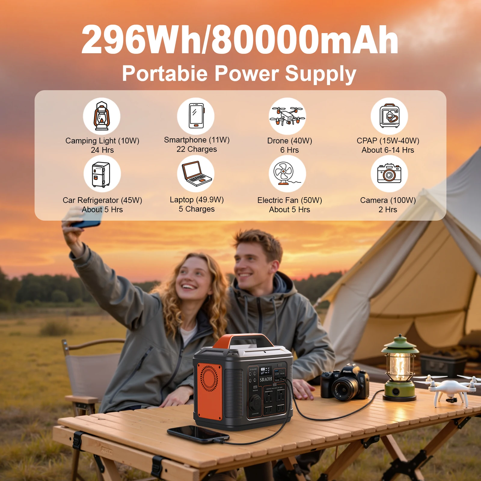 300W Portable Power Station, 296Wh 80000mAh Outdoor Solar Generator for Outdoor Camping, Home Backup, RV Camping, Emergency, Pow